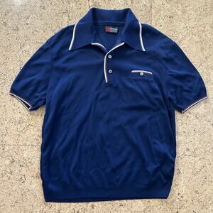 Vintage 70s Hillsdale Ban Lon Disco Rockabilly Polo Button Up Shirt Large